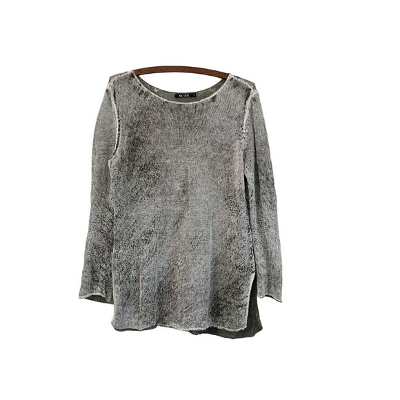 Nic Zoe Womens Speckled Green White Long Sleeve Open Knit Linen Blend Sweater M - Picture 1 of 6